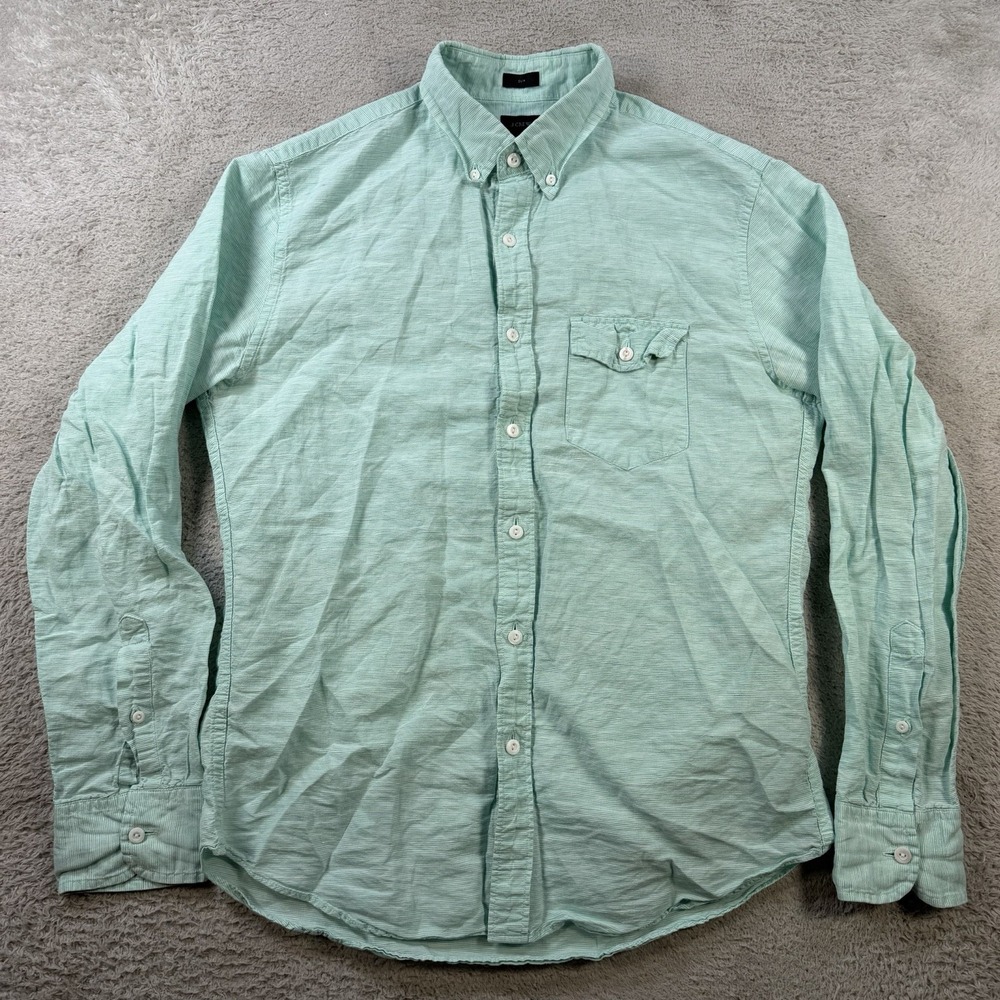 J. Crew Shirt Mens Medium Teal Baird McNutt Irish Linen Blend Button Down Slim
